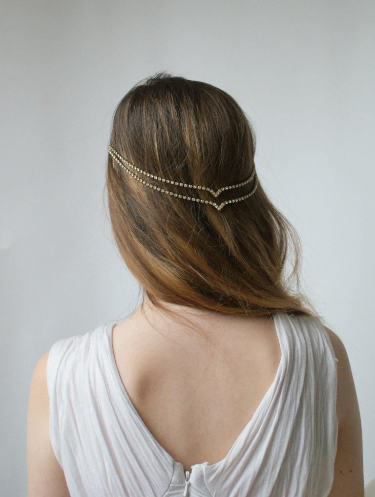 Wedding - Wedding hair chain -bohemian bridal crystal head chain - Wedding headpiece - simple chain headpiece in silver or gold - UK