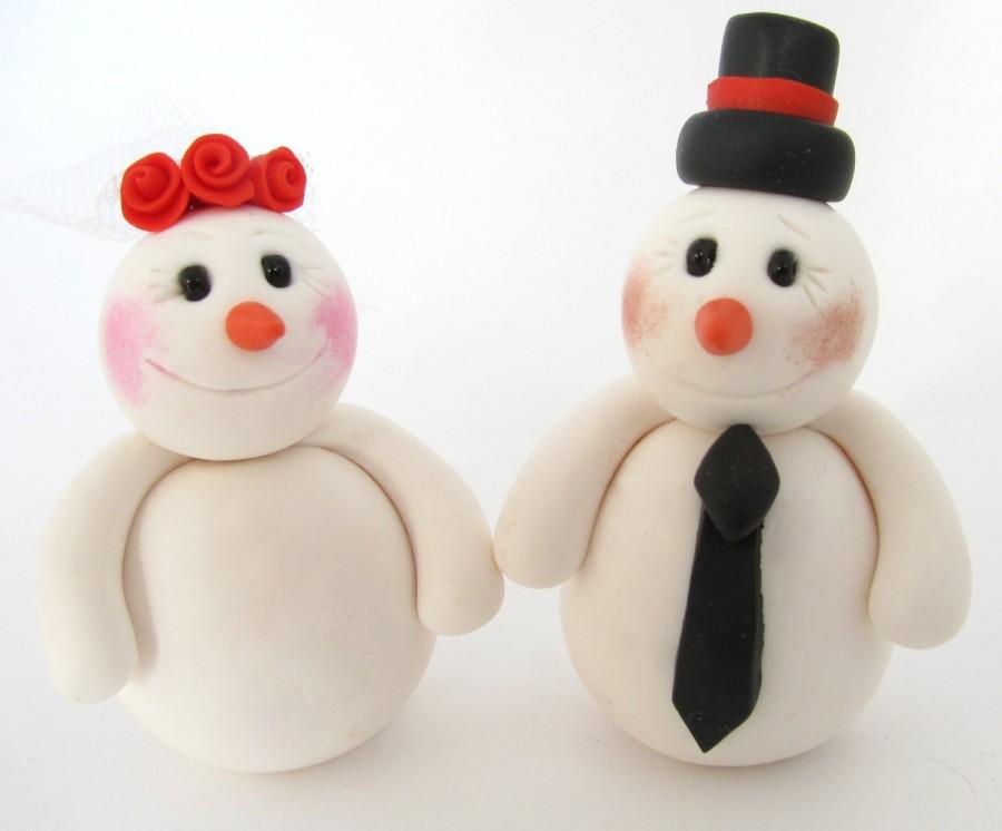 Hochzeit - Winter wedding cake topper, snowman, bride and groom
