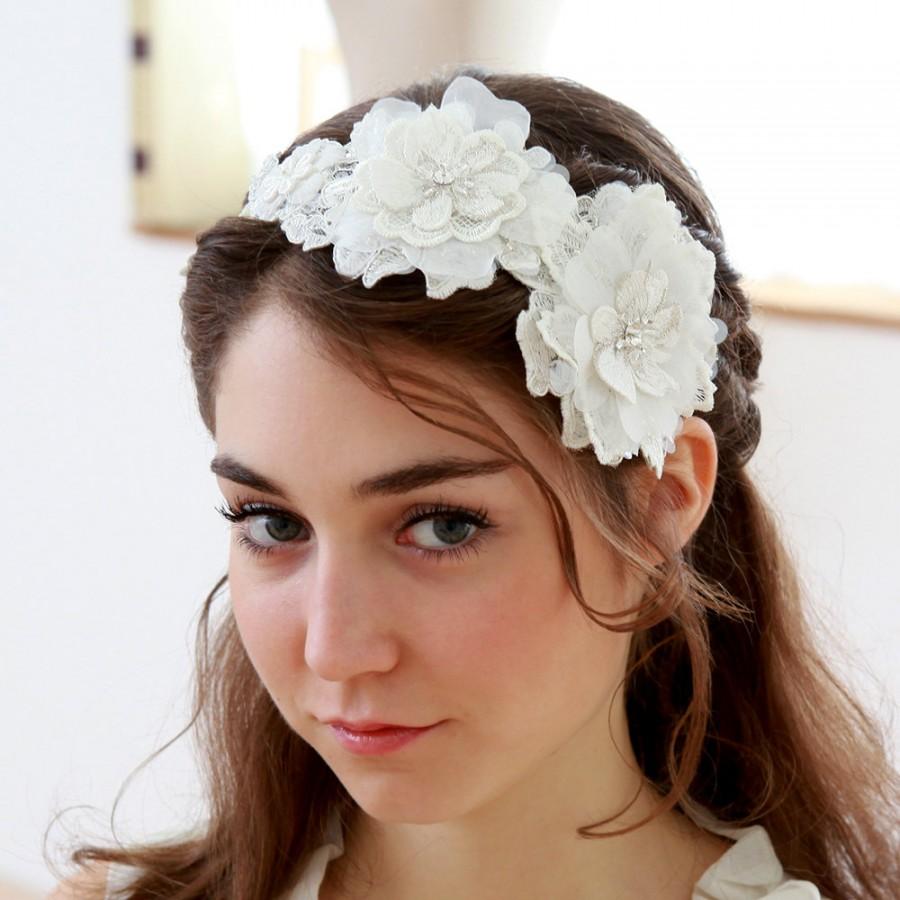 Hochzeit - Lace wedding headband, bridal headpiece, flower headband, wedding gift, flower girl - style 237