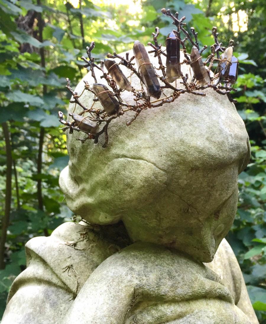 زفاف - The ROBYN Crown - Smoky Quartz Raw Crystal & Branch Twig - Ethereal Natural Crown.