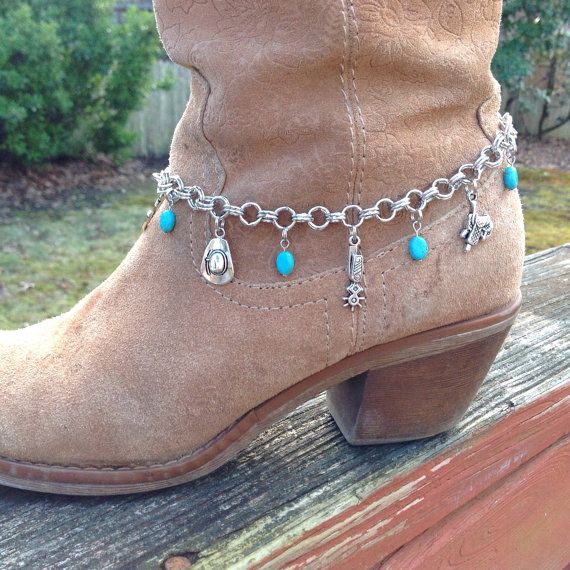 Hochzeit - Silver Boot Bracelet, Charm Boot Bling, Western Boot Jewelry, Turquoise Bracelet, Cowgirl Boot Candy, Bracelets For Boots, Designs Jewerly