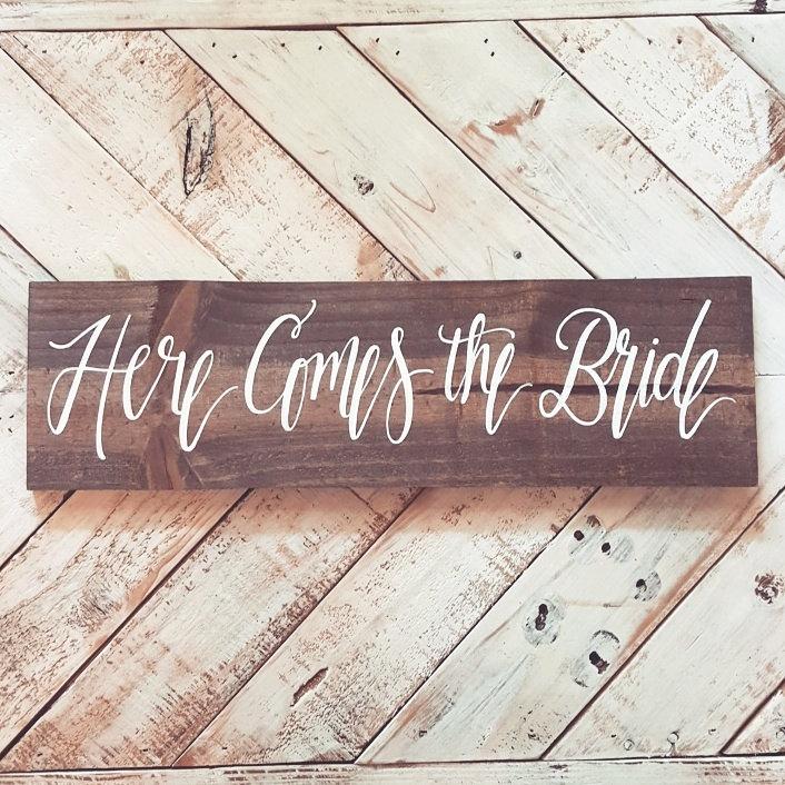 Wedding - Rustic Wedding Sign, Here Comes the Bride, Ring Bearer Sign, Flower Girl Sign, Ceremony Decor 