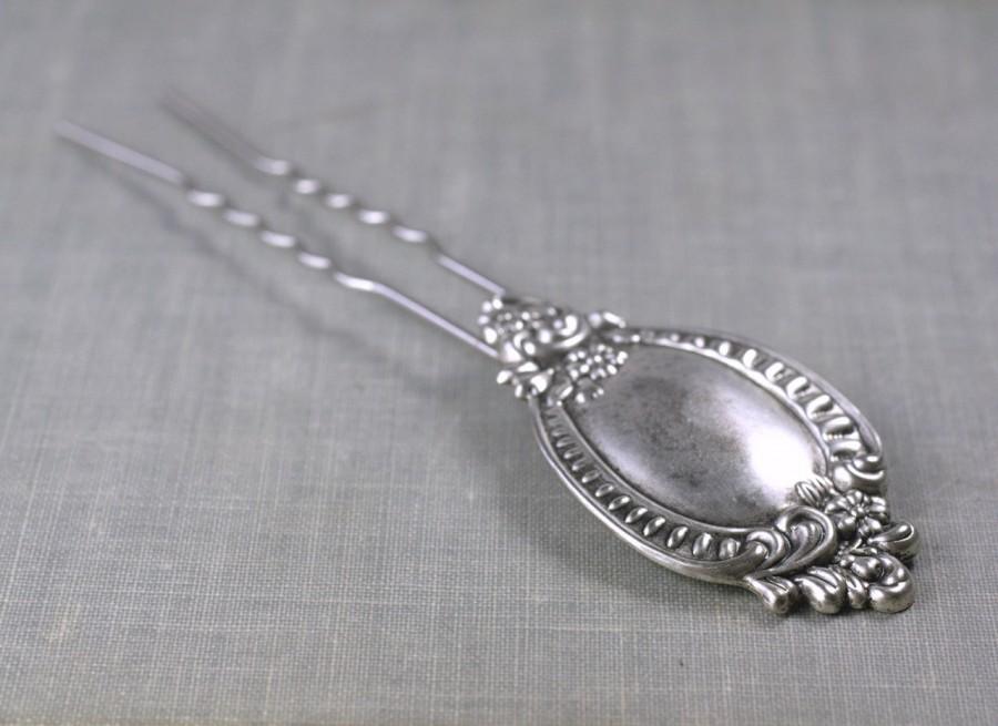 Wedding - Victorian hair fork ornate elegant antique silver vintage style bridal wedding hair accessory