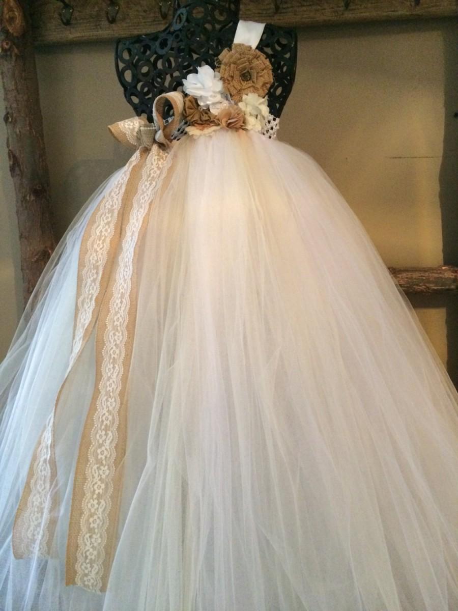 زفاف - Kaya Country Couture Flower Girl Dress with burlap flower accents   Shabby Chic Wedding/ Rustic Wedding/ Country Wedding
