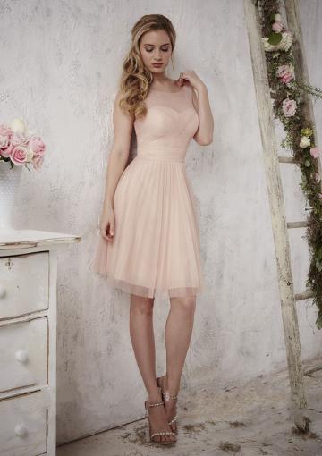 Mariage - Zipper Bateau Tulle Pink A-line Sleeveless Ruched Knee Length