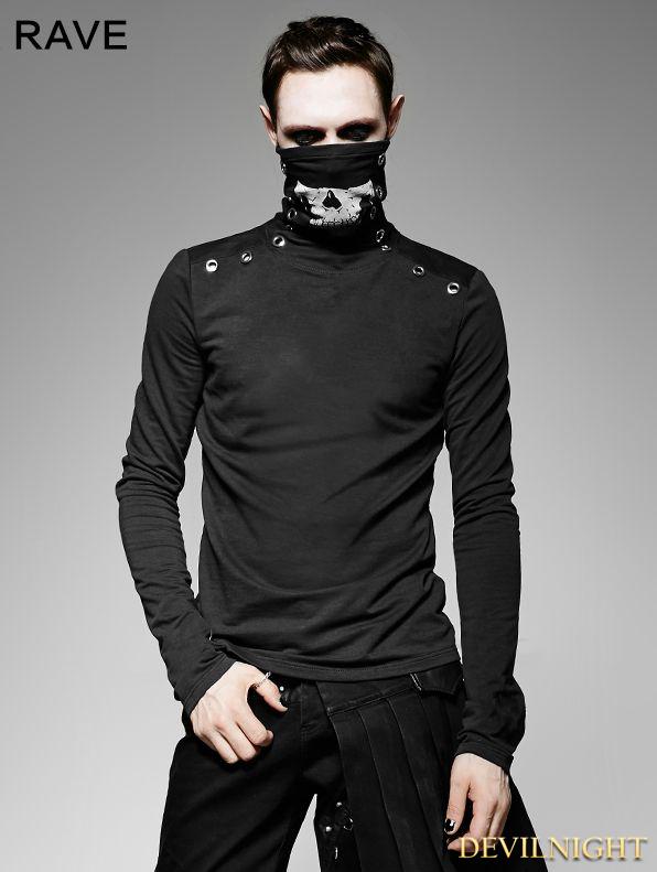 Mariage - Black Gothic Heavy Punk High-Necked Printing T-Shirt for Men