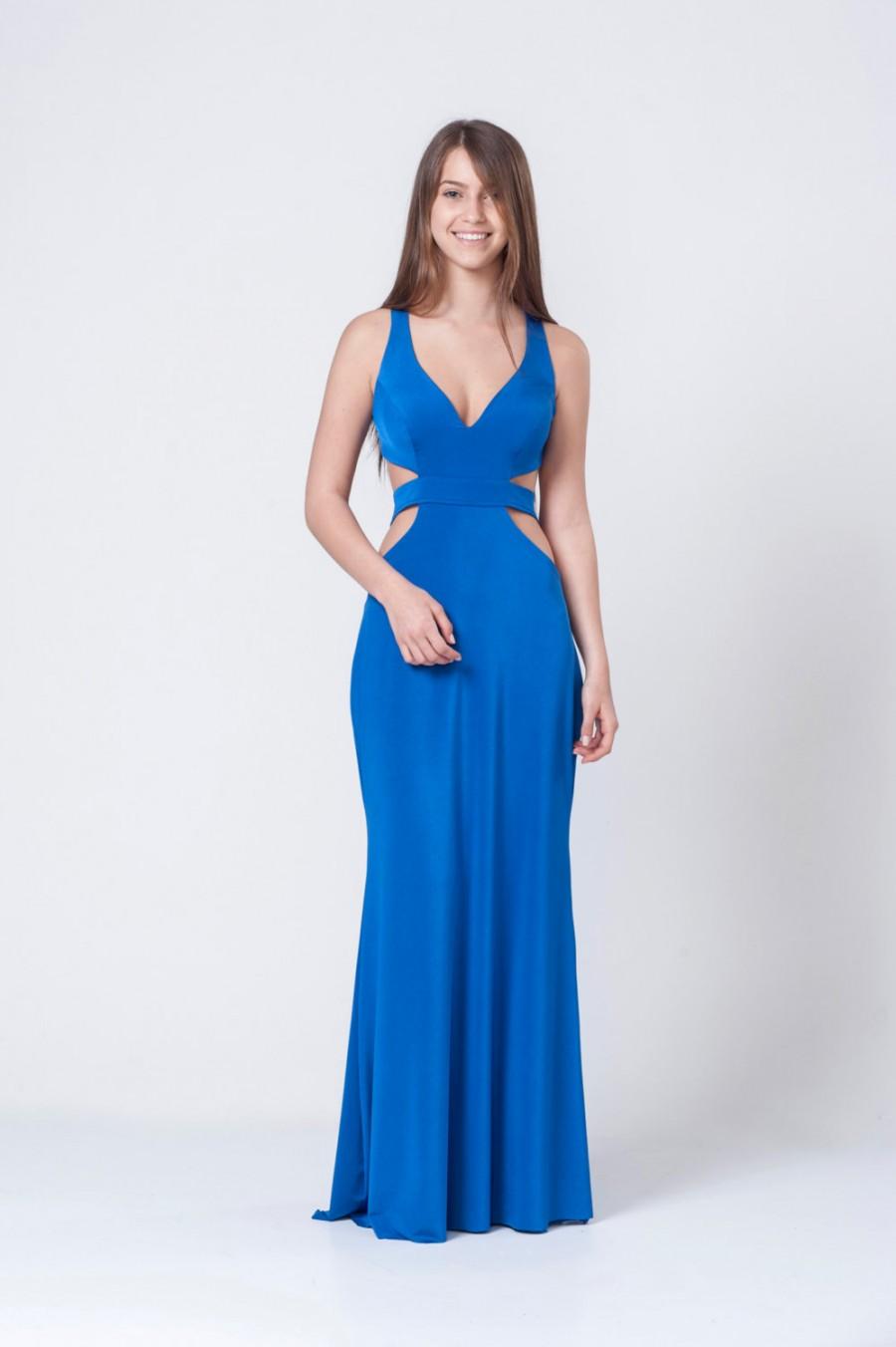 Свадьба - Blue Sexy sIde slits prom Maxi Dress - Blue open back dress