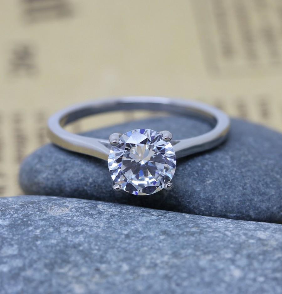 زفاف - 1.5ct Lab Diamond solitaire ring in Titanium or White Gold - engagement ring - wedding ring - handmade ring