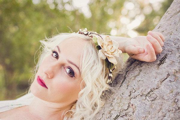 زفاف - Woodland Wedding crown, Autumn head wreath, bridal hair, wedding head piece, bridal circlet, pine cone rose hair piece - WIND SONG