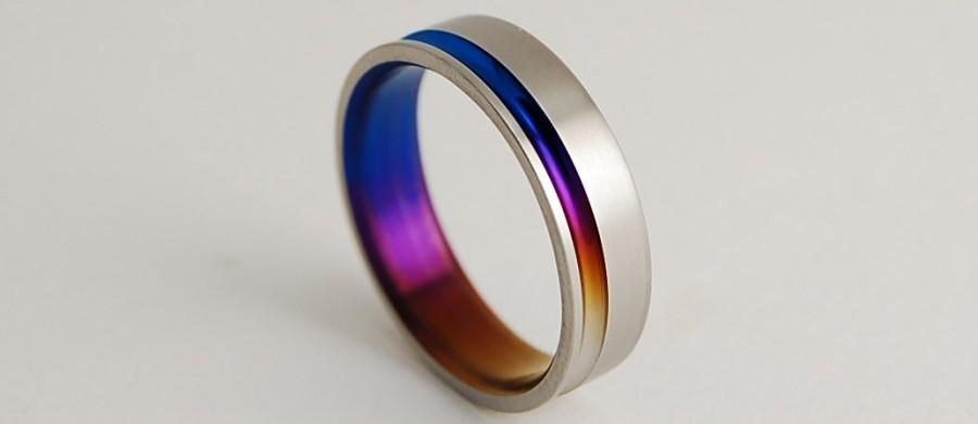 زفاف - Wedding Band , Titanium Ring , Promise Ring , Titanium Wedding Band , The Cosmos in Bronze, Mystic Purple and Nightfall Blue