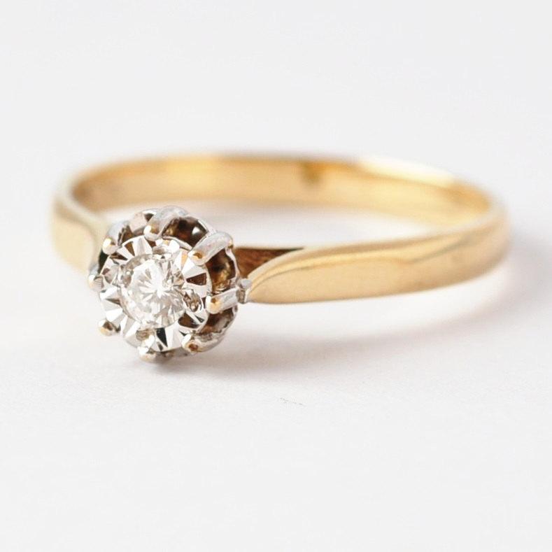 زفاف - Solitaire Engagement Rings: Vintage Diamond & 9K Gold, Size 7.25