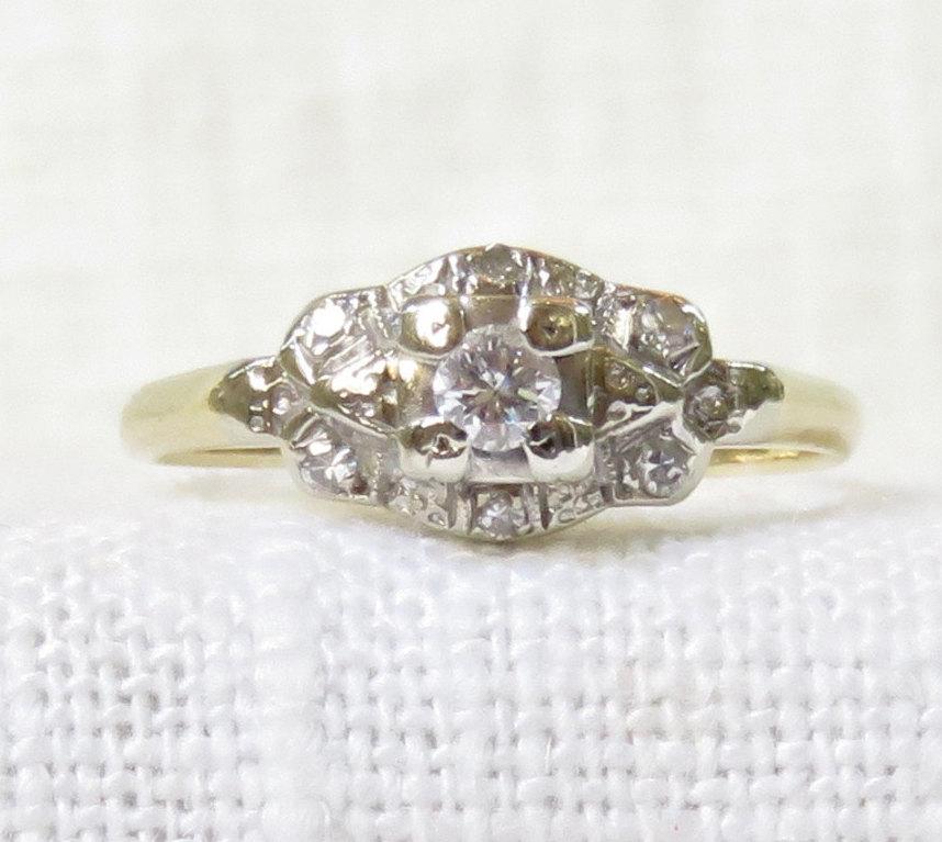 زفاف - Art Deco 14k Gold Diamond Engagement Ring
