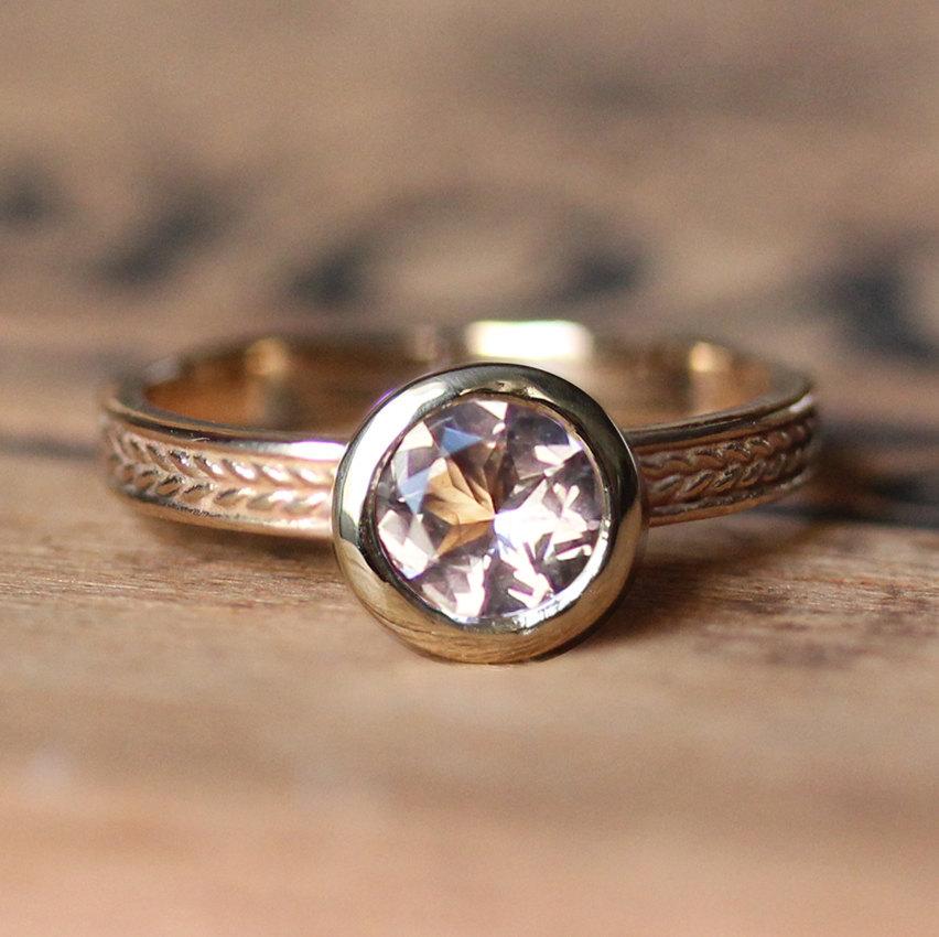 Mariage - Morganite engagement ring, ethical engagement ring, morganite ring, gold braided ring, morganite solitaire, recycled gold ring, custom