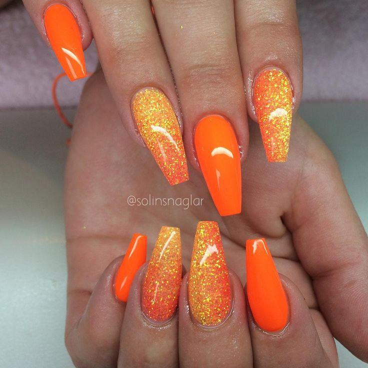 Свадьба - Solin Sadek On Instagram: “"Neon Orange" Med Orange Glitterombre”