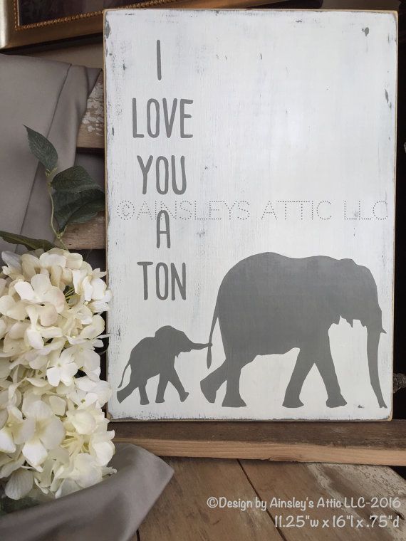 زفاف - I Love You A Ton Baby Elephant Rustic Wood Nursery Sign; Safari Nursery Art; Woodland Nursery Art;Jungle Bedroom Decor; Zoo Animal Child Art