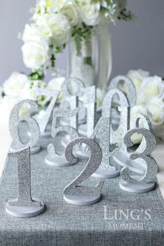 Hochzeit - Table Numbers 1-25 Set-Glitter Wedding Table Numbers-Gold/Silver/Champagne/ Rose Gold Table Numbers-Wedding Table Decoration TNPSB