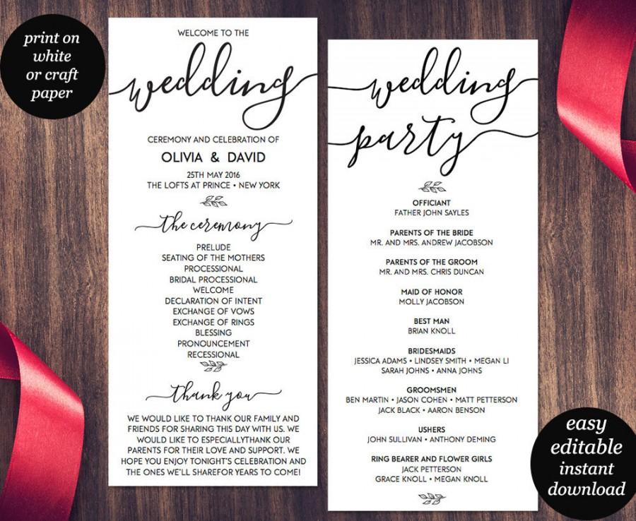 Wedding - Wedding Program Template, Printable Wedding Program, Wedding Program Printable, Ceremony Printable Template, PDF Instant Download, Editable