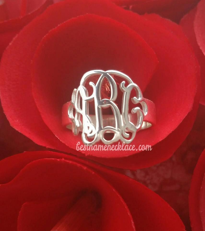 Hochzeit - monogram ring custom personalized in sterling silver, jewelry with your initials personal creation