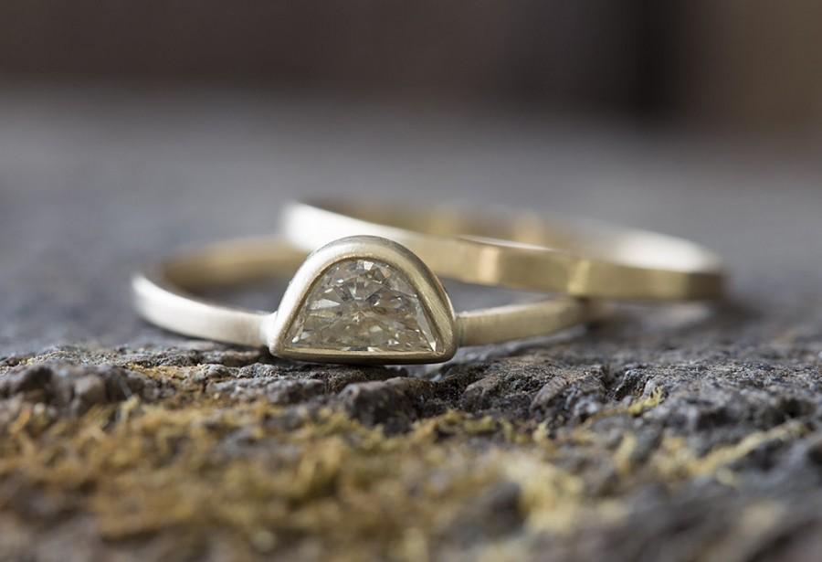 Wedding - Natural Clear-White Half Moon Diamond Ring