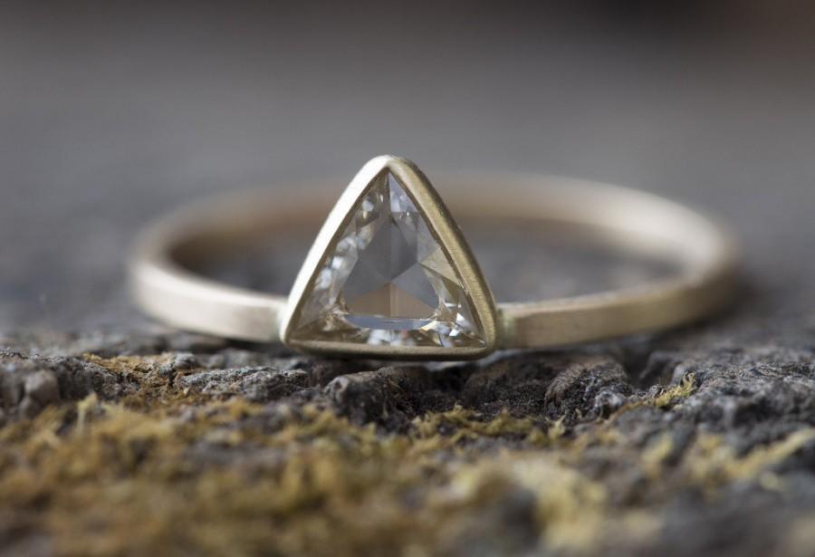 زفاف - Natural Rose Cut Clear-White Trillion Diamond Ring
