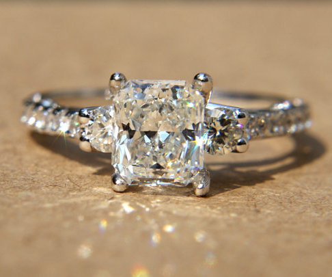 زفاف - Certified - 1.50 carats - RADIANT cut Diamond Engagement Ring - 14k White gold-  weddings - brides - Bp018