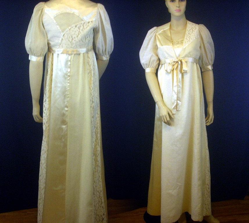 Свадьба - Boho Wedding Maxi Dress and Jacket Empire Waist Satin, Lace, Muslin Ladies S