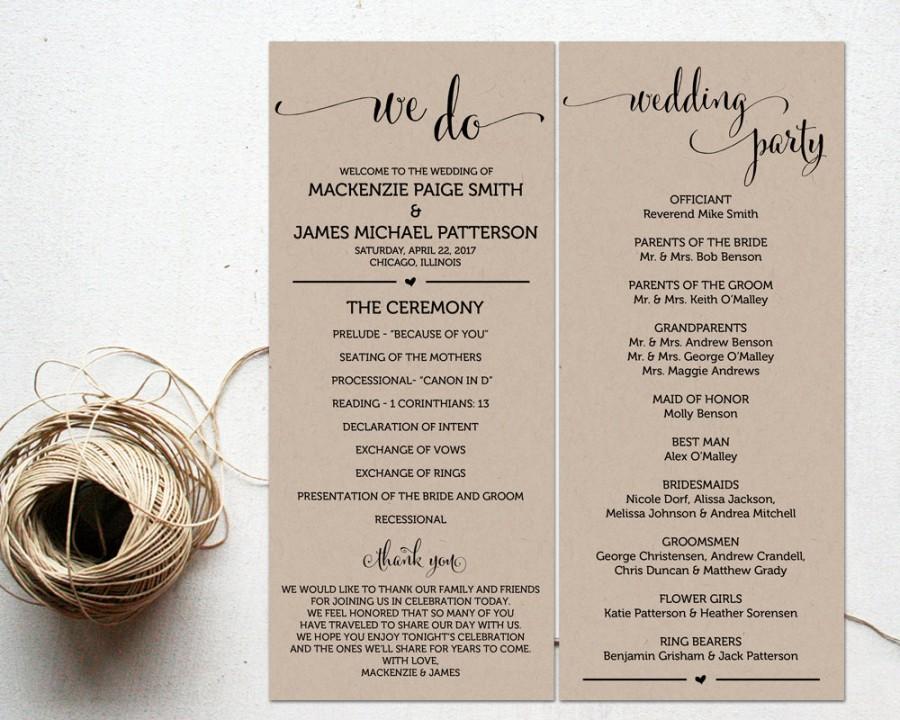 Wedding - Ceremony Programs, Wedding Program Template, Ceremony Program Printable, We Do, Ceremony Printable Template, Wedding Programs, PDF, WBWD4