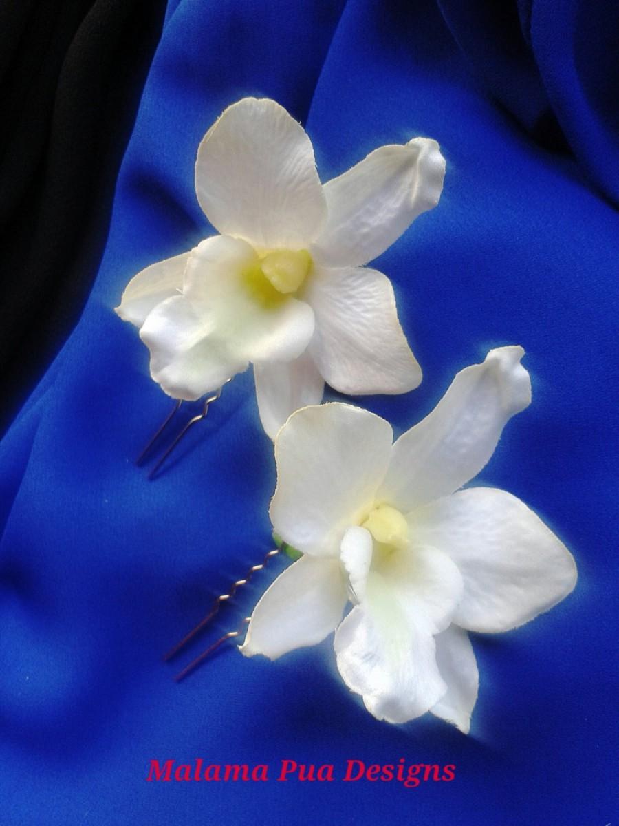 زفاف - TROPICAL ORCHID HAIR Pin, Hawaiian, White Dendrobium, Silk Hair clip, Natural size, Silk Flowers, Wedding Accessory, Bridal, Beach Wedding