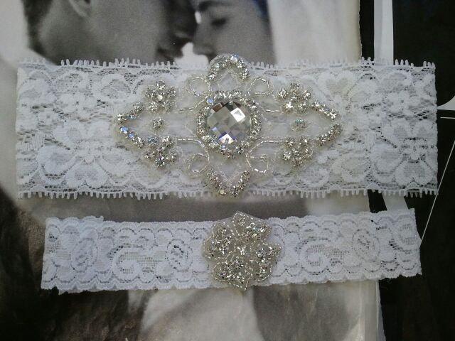 Свадьба - Bridal Garter, Wedding Garter and Toss Garter - Crystal Rhinestone White Garter Set - Style G2099-B