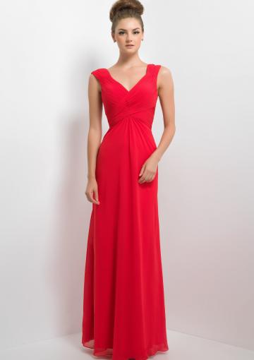 زفاف - V-neck Chiffon Sleeveless Floor Length Red Bridesmaid