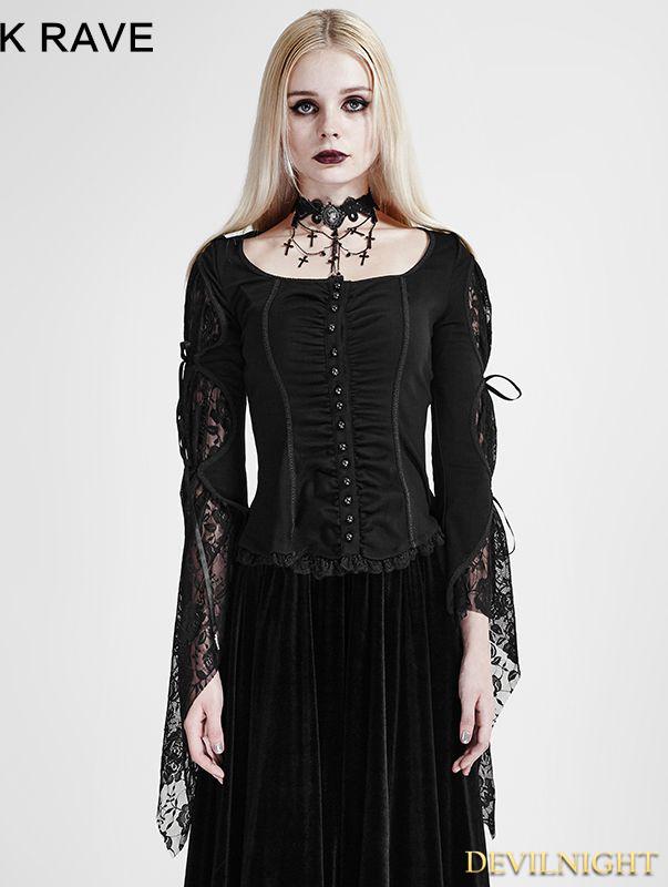 Hochzeit - Black Gothic Band Lace T-shirt for Women