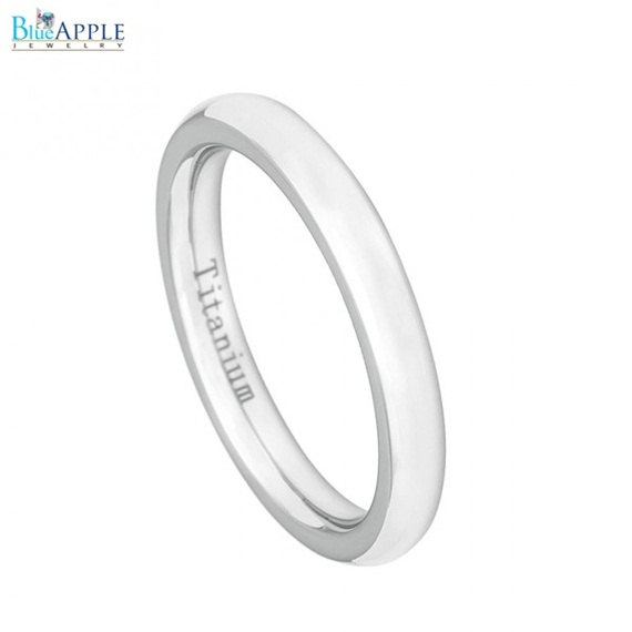 زفاف - 3mm White Titanium Classic Domed Ring  His Hers Men Women Wedding Engagement Anniversary Band White Titanium Ring Size 5-8