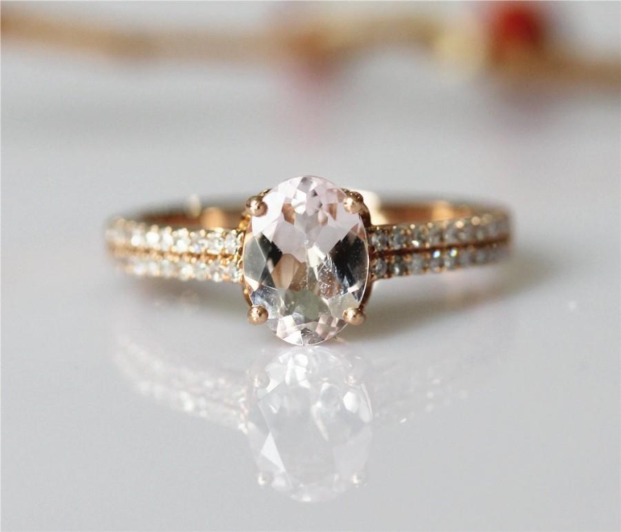 Wedding - Promotion!! 1.2ct Oval Cut Morganite Ring 2 Row Diamonds Pave Wedding Ring Engagement Ring Gemstone Engagement Ring