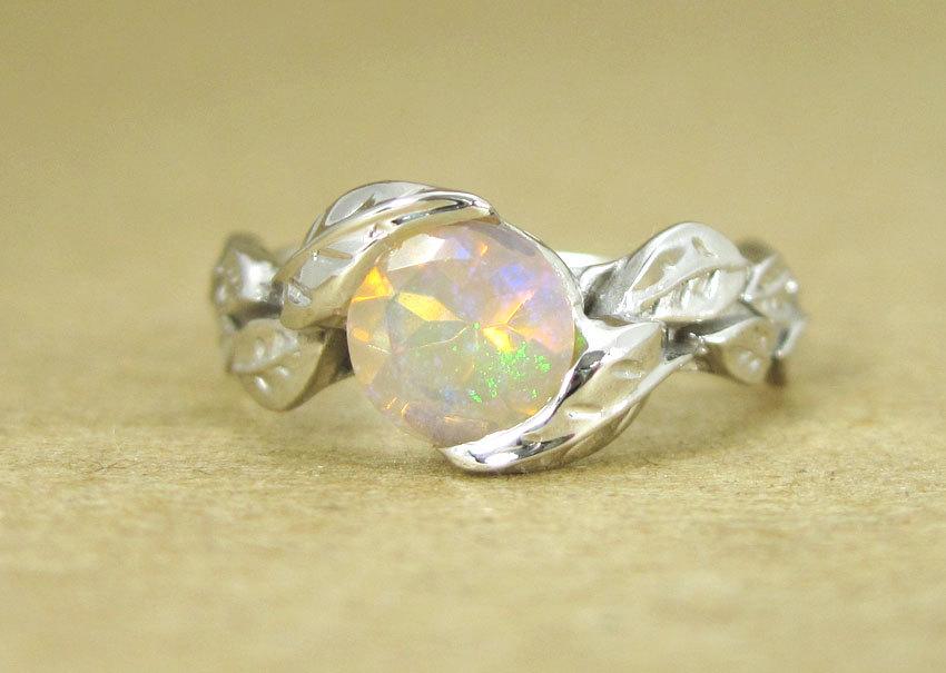 Hochzeit - Leaf Engagement Ring, Opal Engagement Ring, White Gold Leaf Ring, Opal Leaf Ring, Leaves Ring, Forest Ring, Opal Leaves Ring, Opal Gold Ring