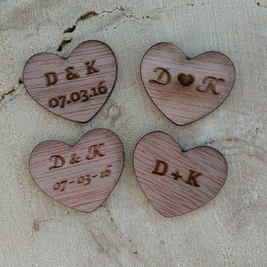 Hochzeit - 100 BLOCK FONT Custom Engraved Wood Hearts 1" - Rustic Wedding Decor - Table Confetti - Wooden Hearts - Wedding Invitations