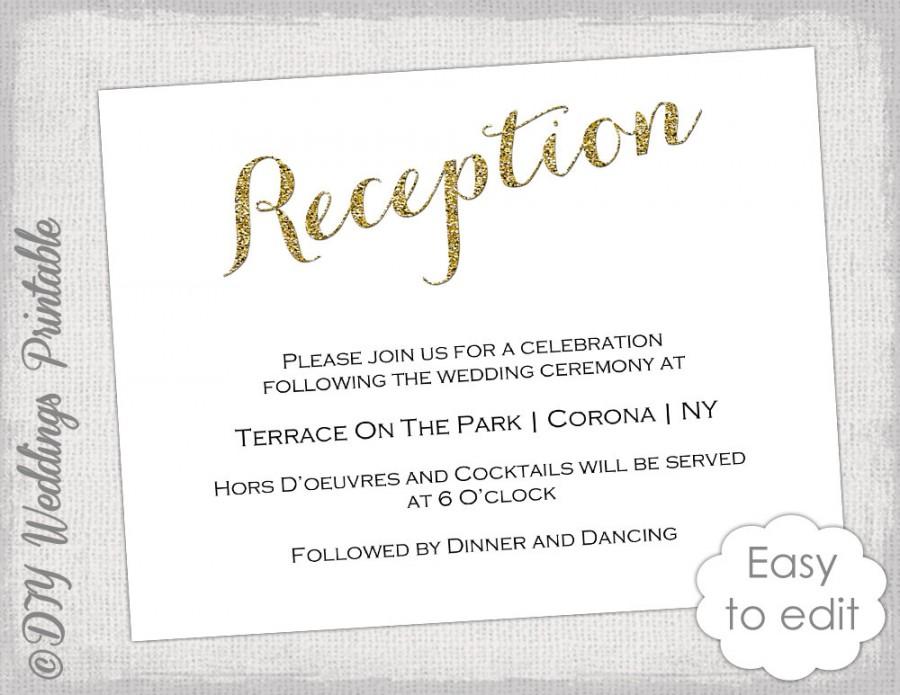 Hochzeit - Wedding Reception invitation template DIY "Gold Glitter" Printable reception card Digital wedding card  YOU EDIT Word download