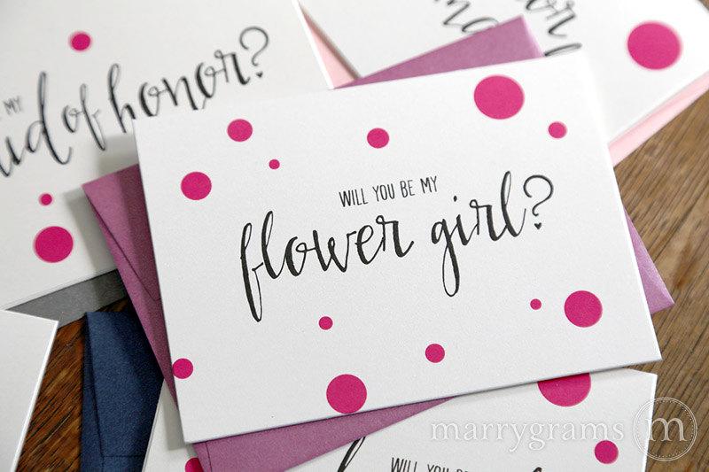 Hochzeit - Fun Will You Be My Bridesmaid Cards, Maid of Honor, Matron Wedding Party- Dots & Script Card - How to Ask Bridal Party Bridesman (Set of 5)