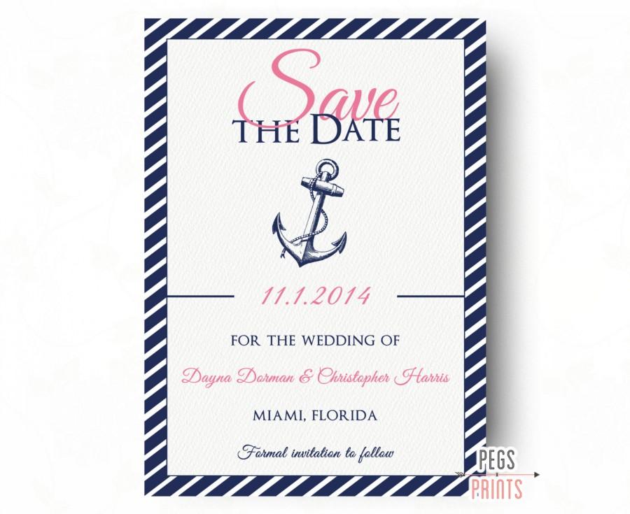 Свадьба - Nautical Save the Date (Printable) Nautical Wedding Announcement - Pink and Navy Nautical Save the Date - Navy Save the Date