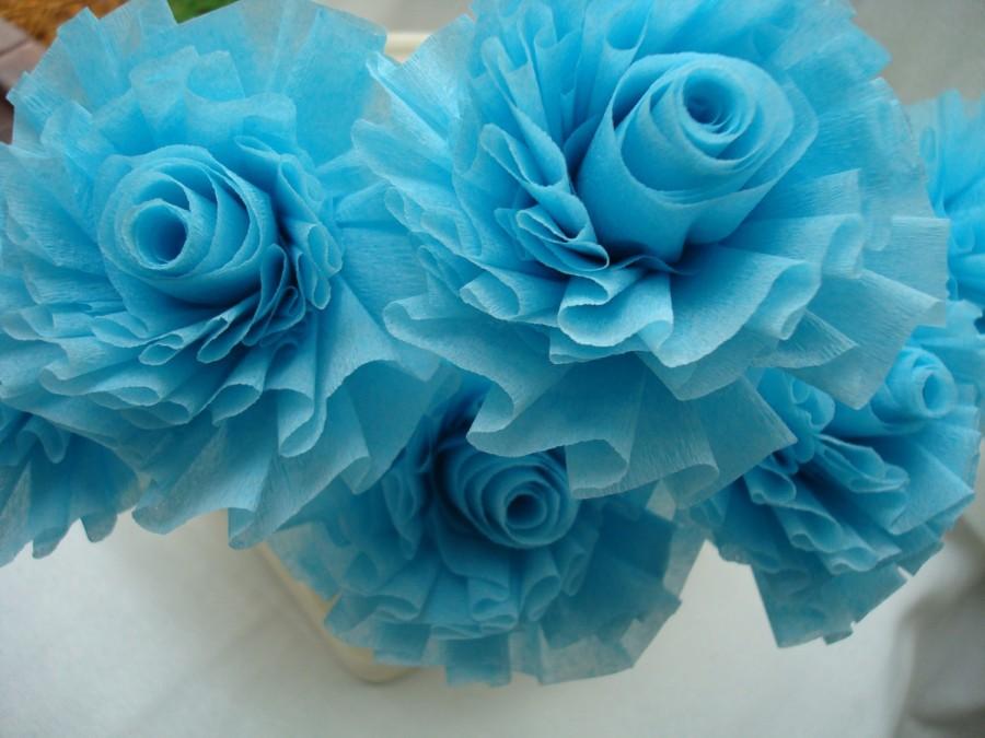 Wedding - Seven Icy Aqua Mist Wedding Crepe Paper Roses...ART DECO STYLIZED