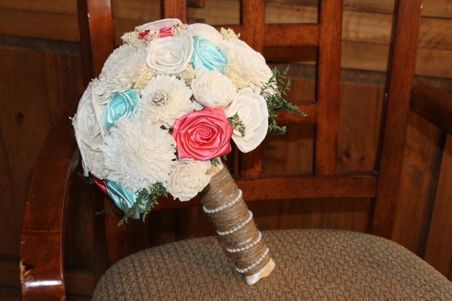 Mariage - Coral Sola Wood Bouquet, Natural Sola Wood Bouquet, Sola Wood Wedding Bouquet, Sola Flower Bouquets, Coral and Cream Sola Wood Bouquet