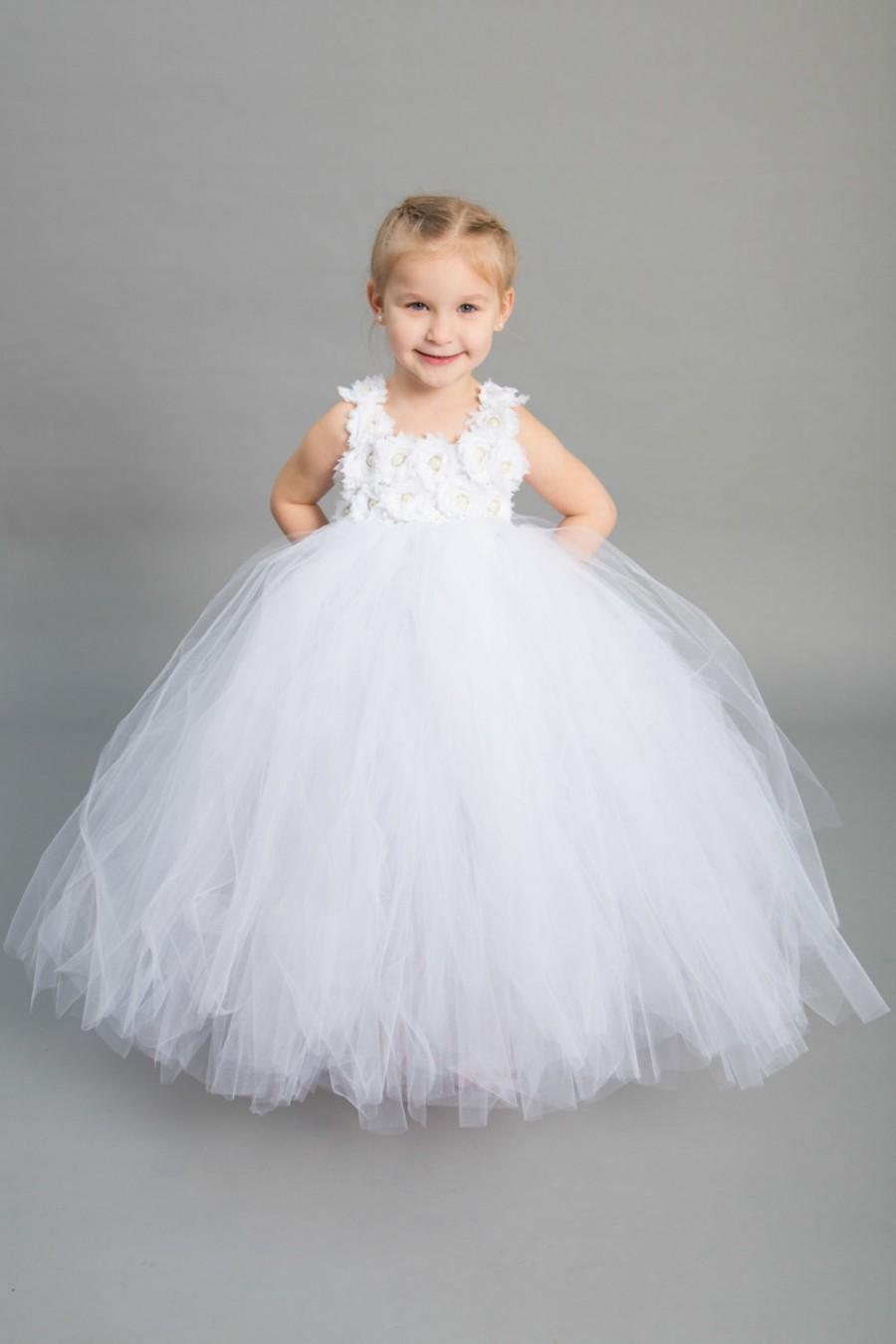 Свадьба - Flower girl dress - Tulle flower girl dress - White Dress - Tulle dress-Infant/Toddler - Pageant dress - Princess dress - White flower dress