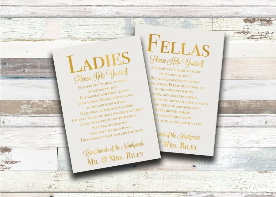 زفاف - Wedding Bathroom Basket Printable Faux Gold Foil/ Males & Females /Guest Bathroom Sign Wedding Print/ Custom/ DIY