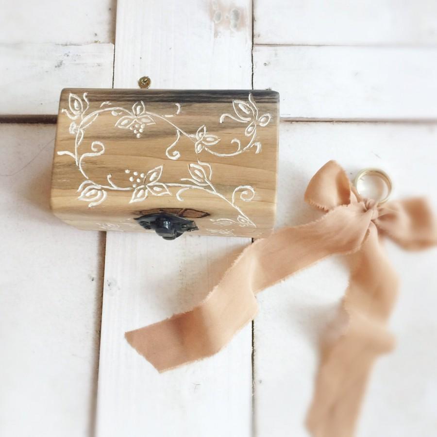 زفاف - Wooden wedding ring box ring box ring holder with flower