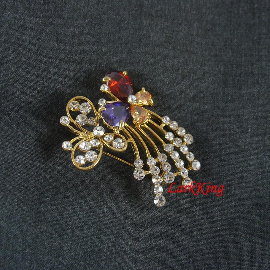 زفاف - Butterfly brooch, double butterfly, butterfly jewelry, butterfly gifts, colorful brooch, purple butterfly, costume brooch, LarkKing BH26
