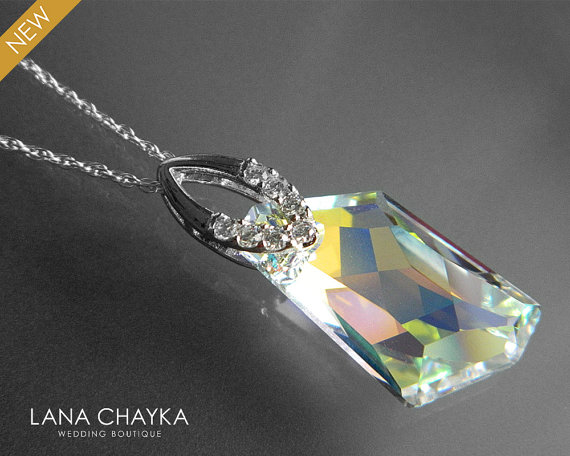 Hochzeit - Aurora Borealis Necklace Swarovski Crystal AB 925 Sterling Silver Necklace Aurora Borealis Wedding Crystal Necklace Aurora Borealis Jewelry