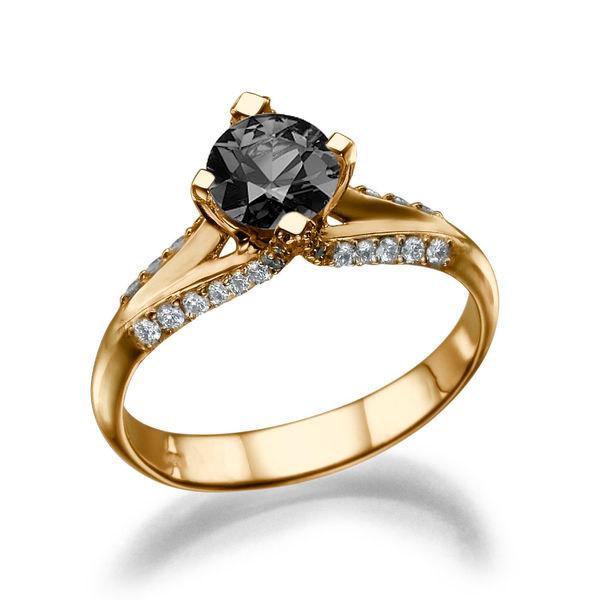 زفاف - Split Shank Ring, Vintage Black Diamond Ring, 14K Rose Gold Ring, 0.86 TCW Black Diamond Engagement Ring, Unique Rings