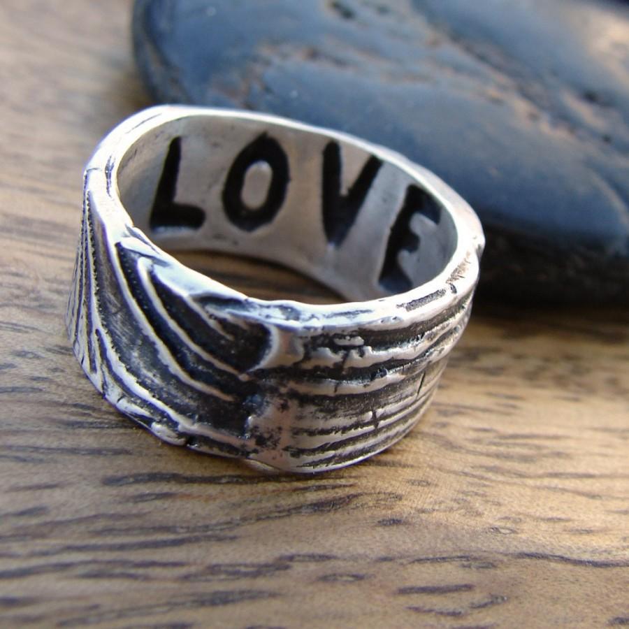 Wedding - Sterling Silver Wood Grain Ring. Rustic Faux Bois Wedding Ring. OOAK Handmade Wedding Rings. Birch Bark Ring. Twig Ring