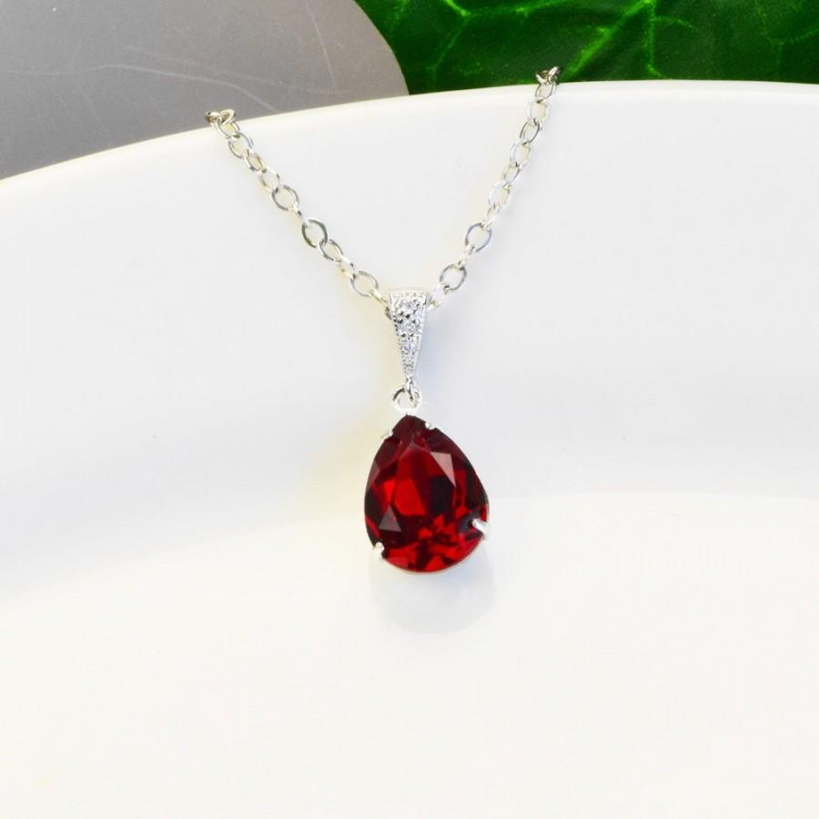 زفاف - Red Necklace - Ruby Red Swarovski Crystal Pendant Necklace - Red Bridesmaid Necklace - Siam Crystal Teardrop Necklace - Bridal Jewelry