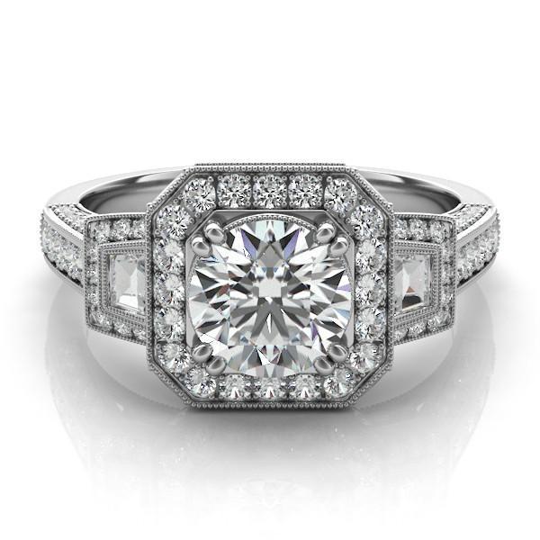 زفاف - Vintage Inspired Forever One Moissanite & Diamond Ring, Antique Moissanite Engagement Rings for Women, Side Stones, Diamond Jewelry