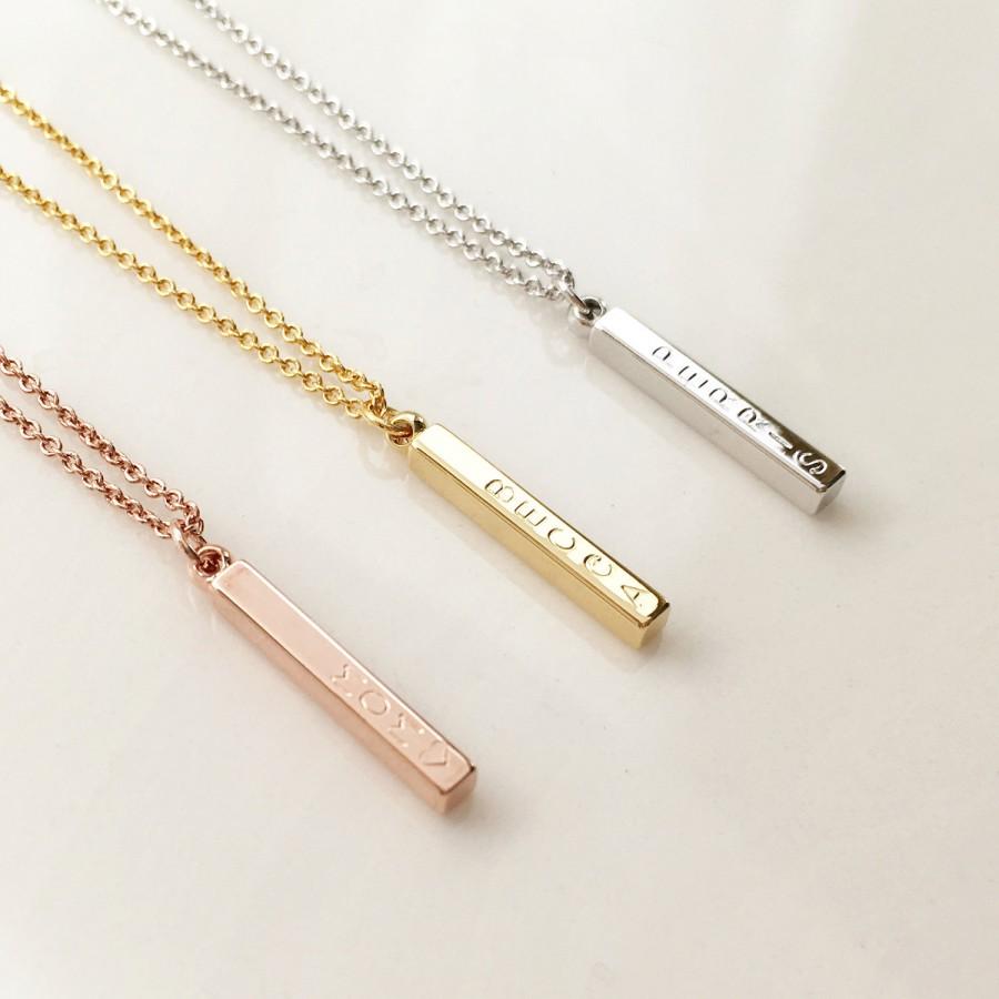 Mariage - Deilcate Vertical Bar Necklace, Rose Gold Pendant necklace Wedding gift Bridal party gift bridal shower